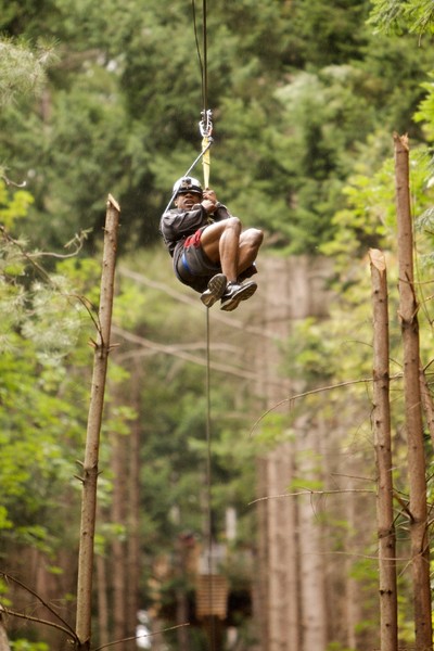 Curtis Granderson coming down the world's steepest tree to tree flying fox